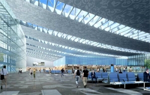 A simulated view of the departure level of the underconstruction new terminal at NSCBI Airport in Kolkata